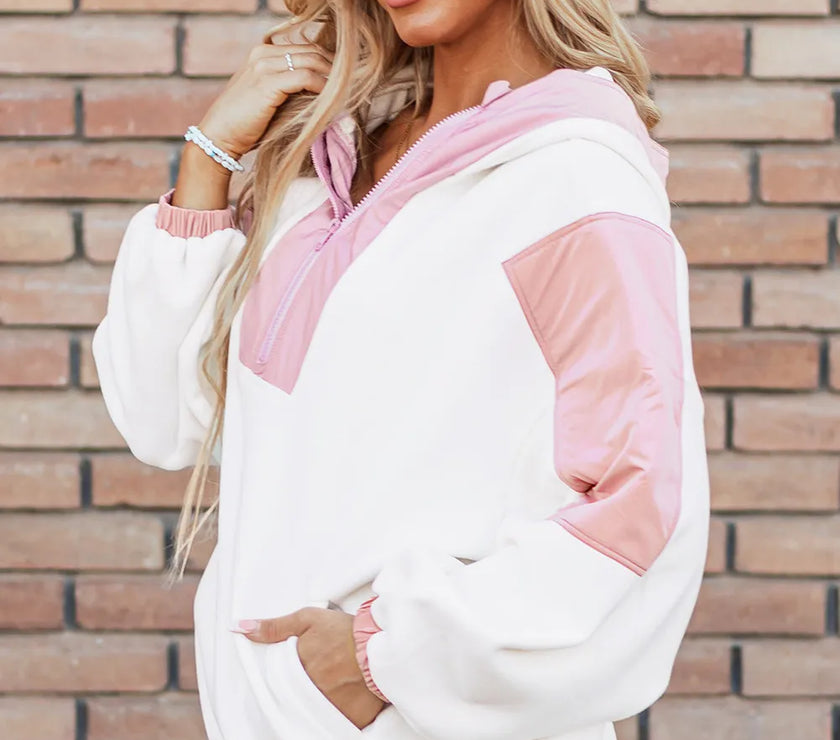 Color Block Half Zip Long Sleeve Hoodie