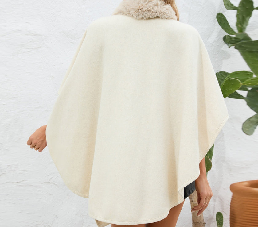 Fuzzy Trim Open Front Poncho