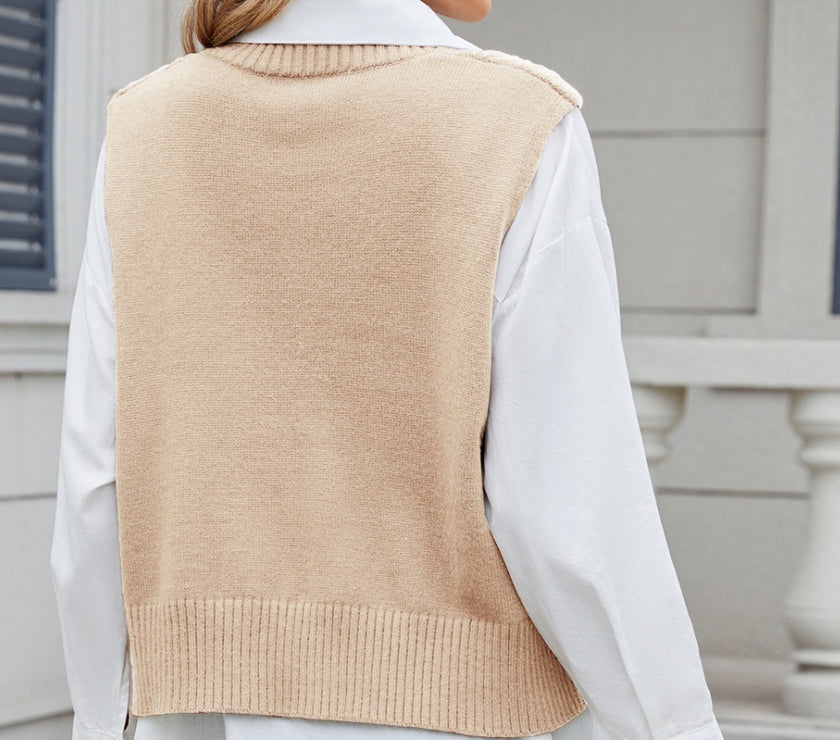 Cable-Knit V-Neck Sweater Vest