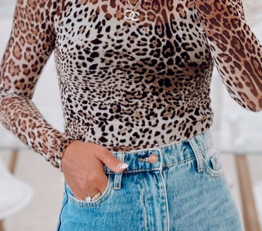Turtleneck Leopard Long Sleeve Bodysuit