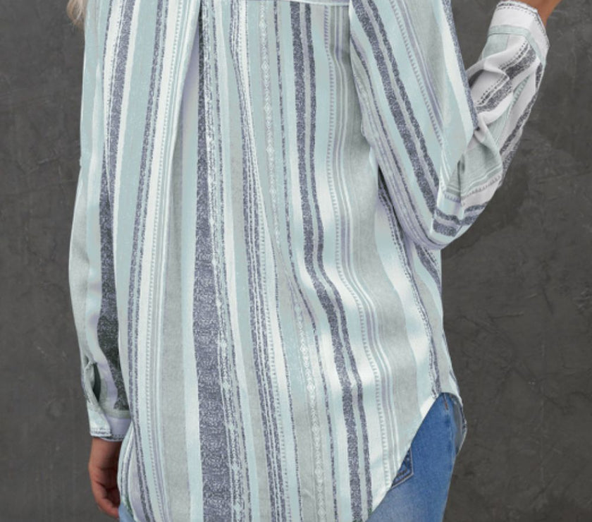 Striped Collared Neck Long Sleeve Shirt