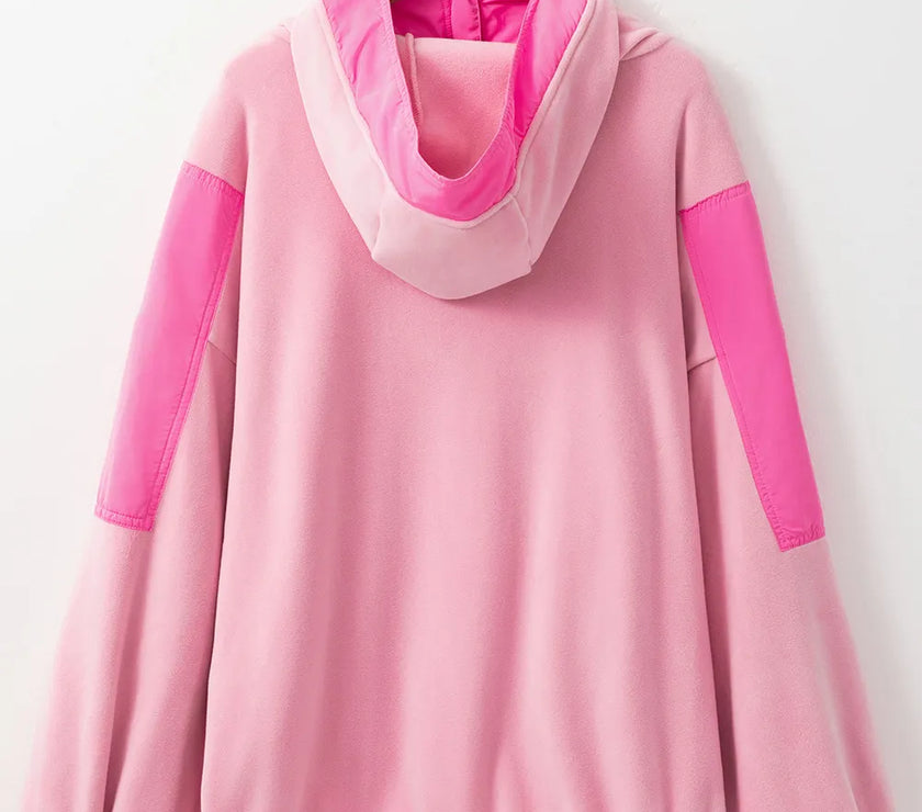 Color Block Half Zip Long Sleeve Hoodie