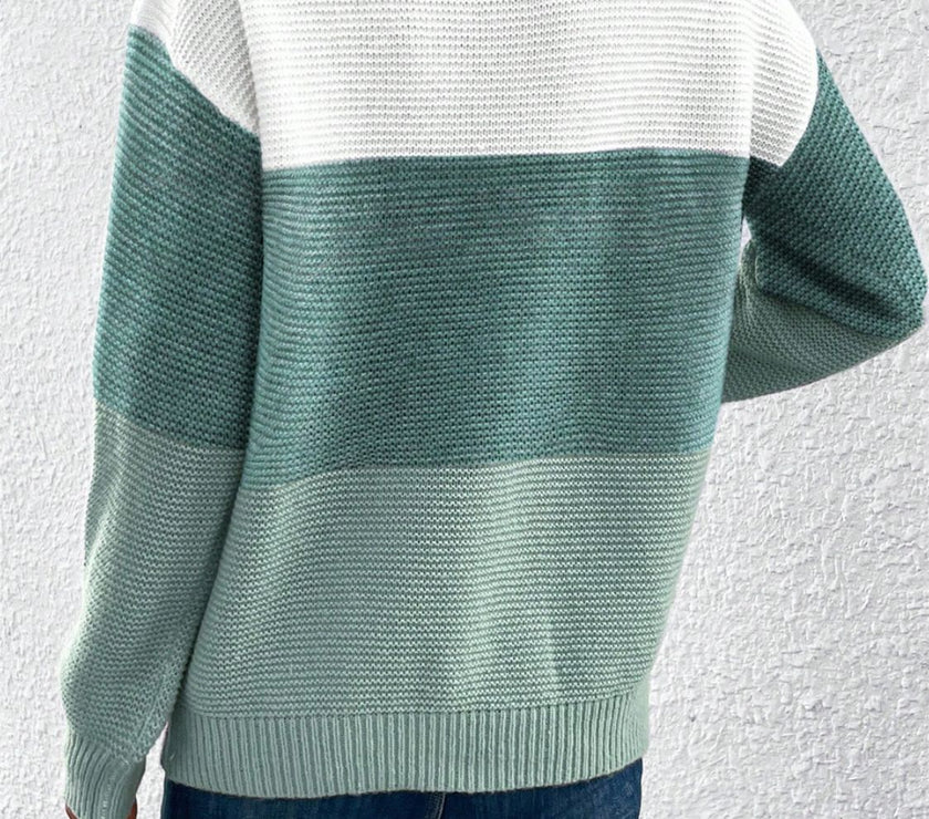 Color Block Drop Shoulder Long Sleeve Sweater