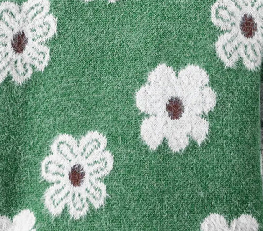 Flower Half Zip Long Sleeve Sweater