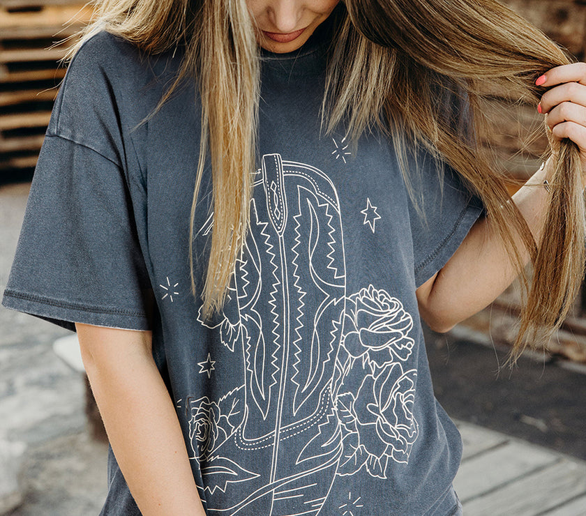 High-Rise Western Cowboy Boots Graphic Tee
