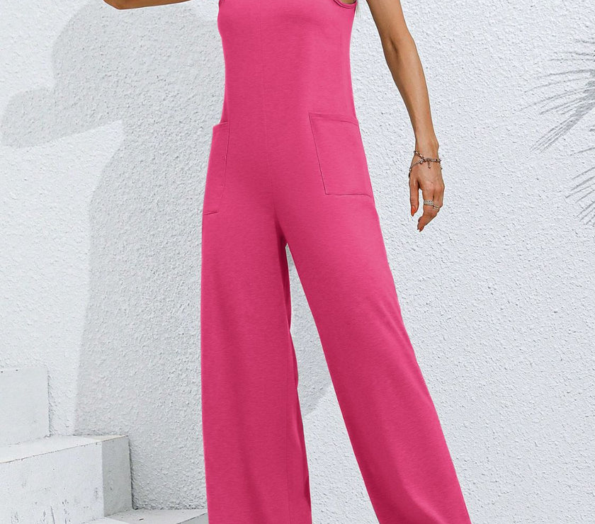 Scoop Neck Tie Shoulder Jumpsuit