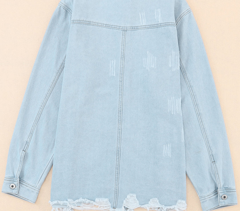 Flap Pocket Raw Hem Denim Jacket