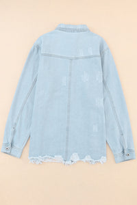 Flap Pocket Raw Hem Denim Jacket