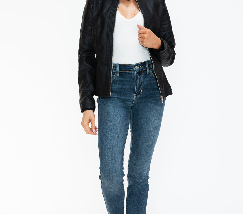 Snobbish PU Leather Biker Jacket with Side Zip Pockets