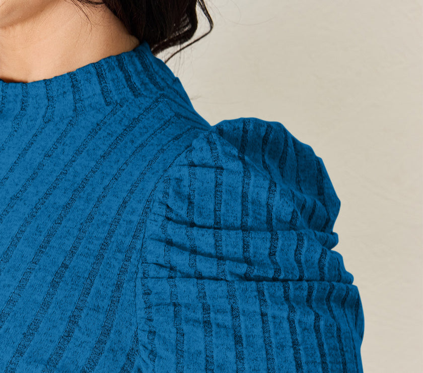 Basic Bae Full Size Ribbed Mock Neck Puff Sleeve T-Shirt