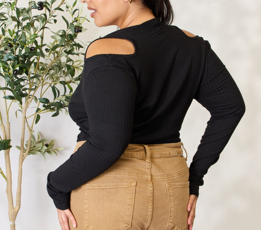 Culture Code Full Size Ribbed Surplice Cold Shoulder Top