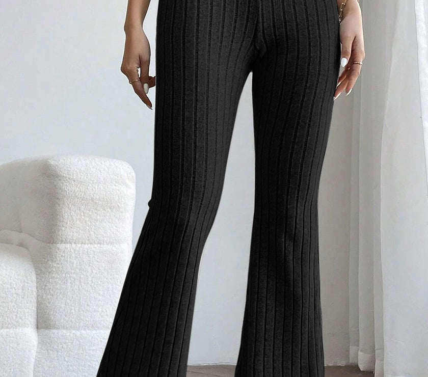 Basic Bae Full Size Ribbed High Waist Flare Pants