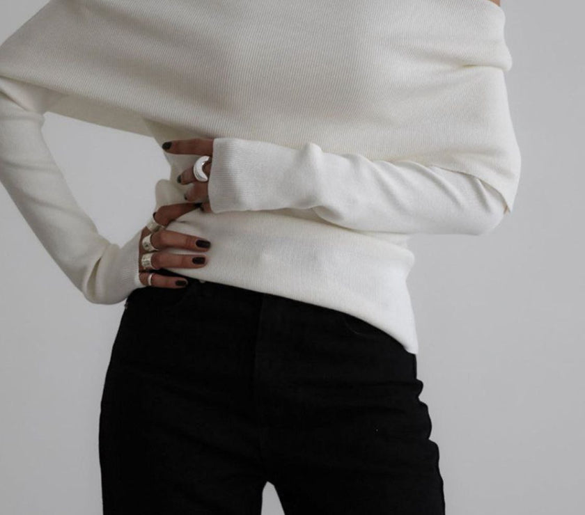 Off-Shoulder Long Sleeve Knit Top
