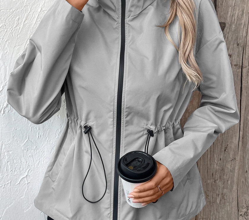 Ivy Lane Drawstring Zip Up Hooded Jacket