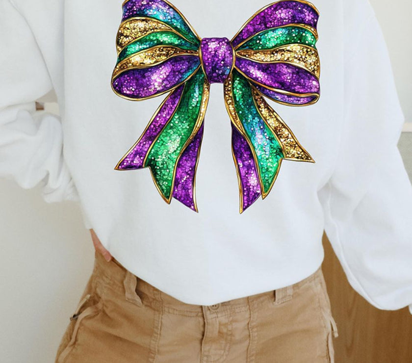 Bow Round Neck Long Sleeve Sweatshirt