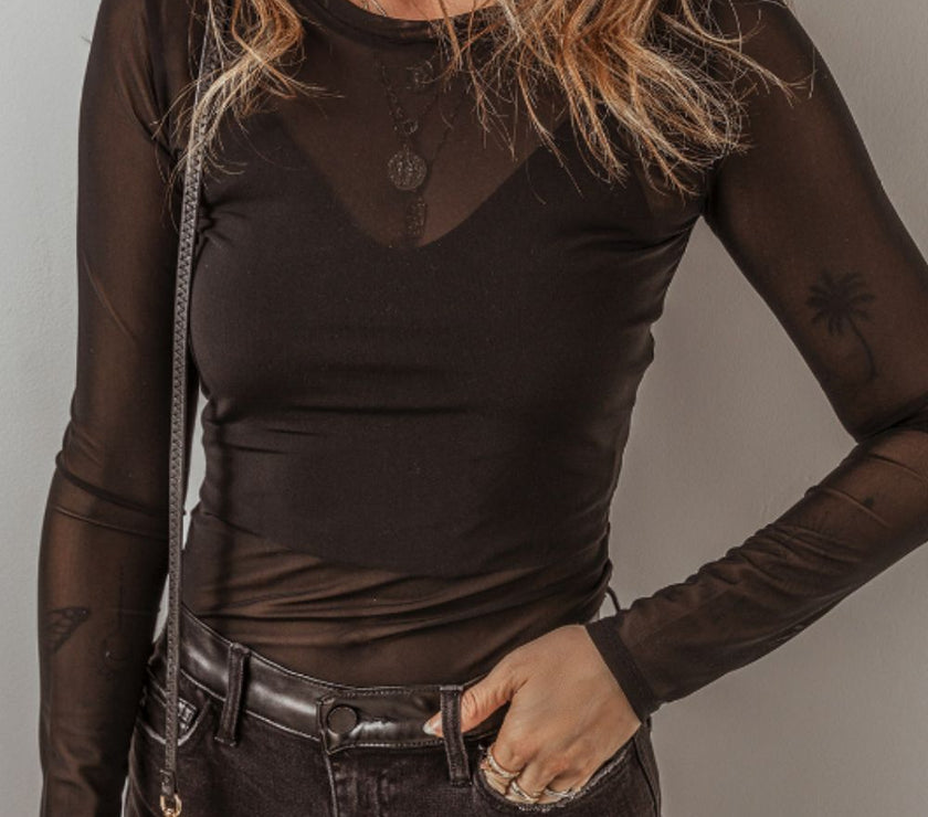 V-Neck Cami and Round Neck Long Sleeve Bodysuit Set