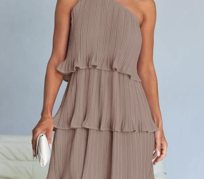 Layered Single Shoulder Mini Dress