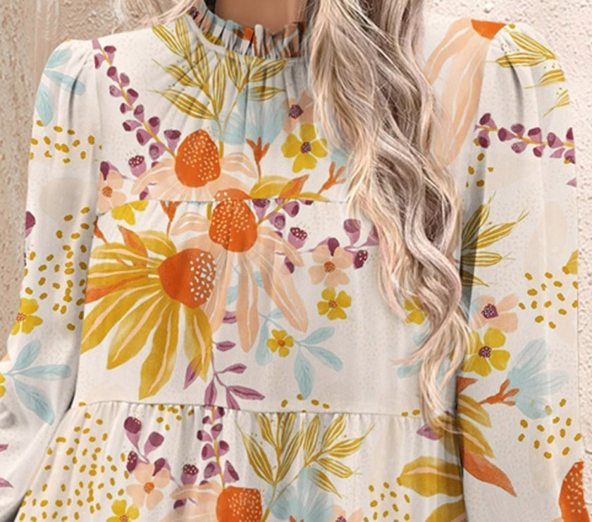 FAM-FAM Tiered Printed Long Sleeve Mini Dress