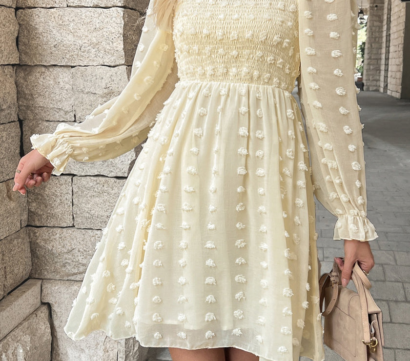 Swiss Dot Smocked Flounce Sleeve Dress