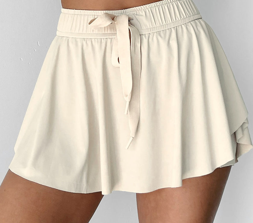 Beige Drawstring High Waist Lined Tennis Skorts