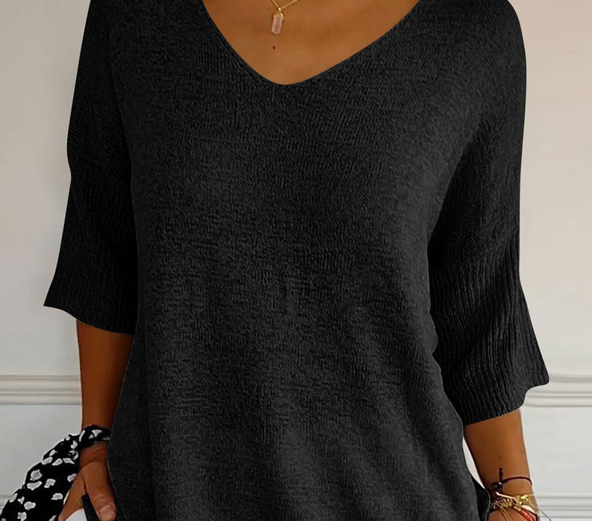 V-Neck Three-Quarter Sleeve Knit Top