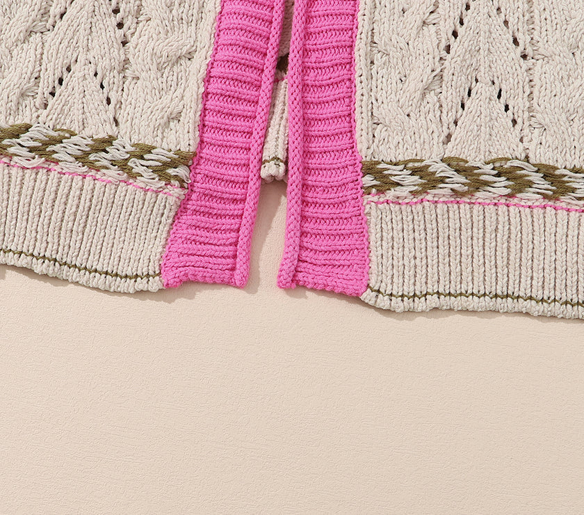 Contrast Tied Open Front Cardigan
