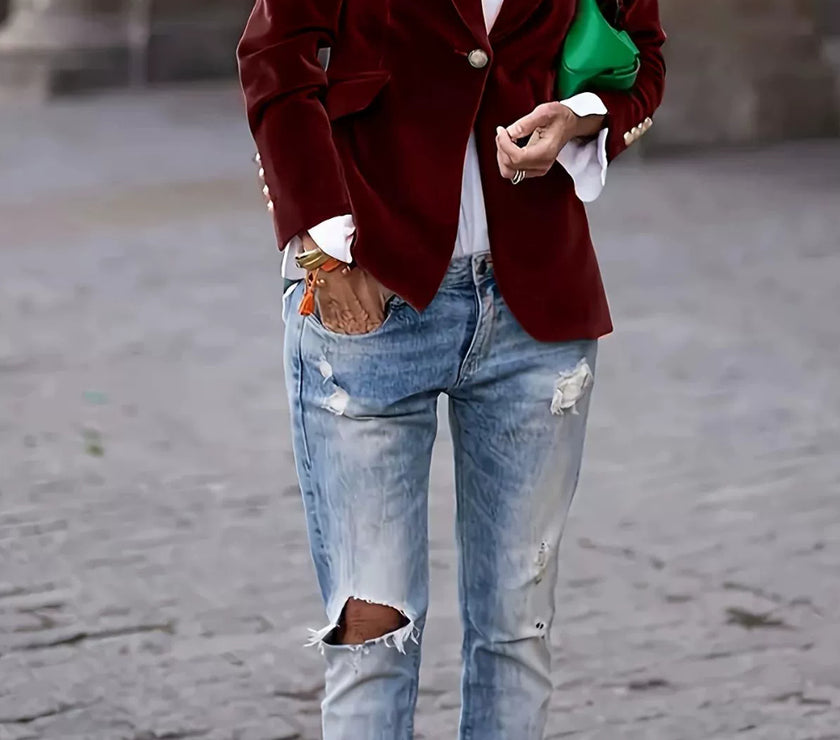 Lapel Collar One Button Blazer