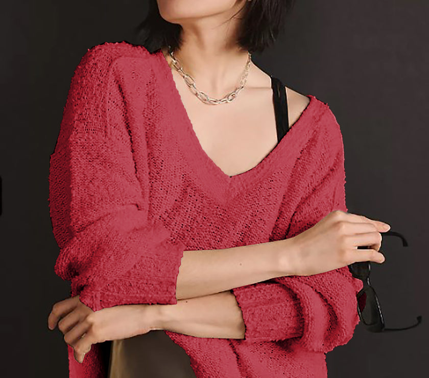 V-Neck Dropped Shoulder Sweater