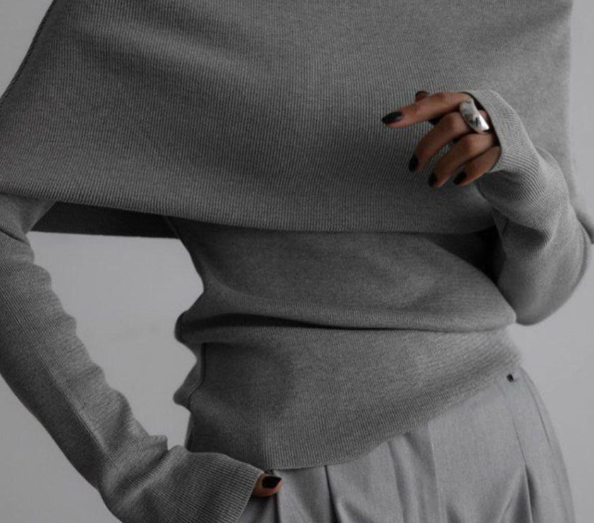 Off-Shoulder Long Sleeve Knit Top