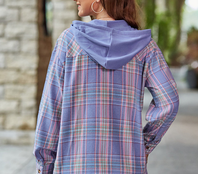 Mandy Plaid Long Sleeve Hooded Jacket