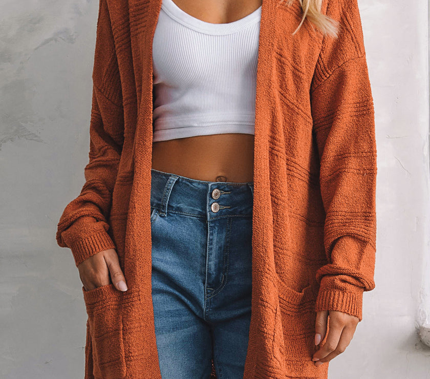 Open Front Textured Cardigan with Pockets