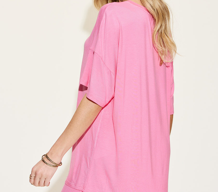 Basic Bae Full Size V-Neck Drop Shoulder T-Shirt and Shorts Set