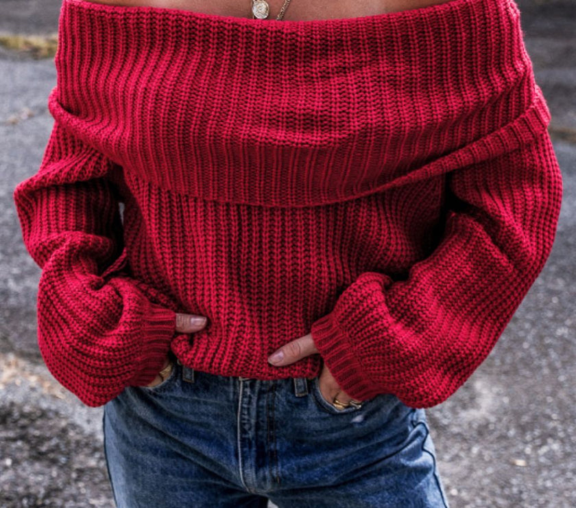 Off-Shoulder Long Sleeve Sweater