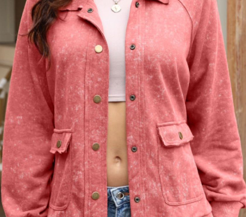 Snap Down Flap Pocket Long Sleeve Shacket