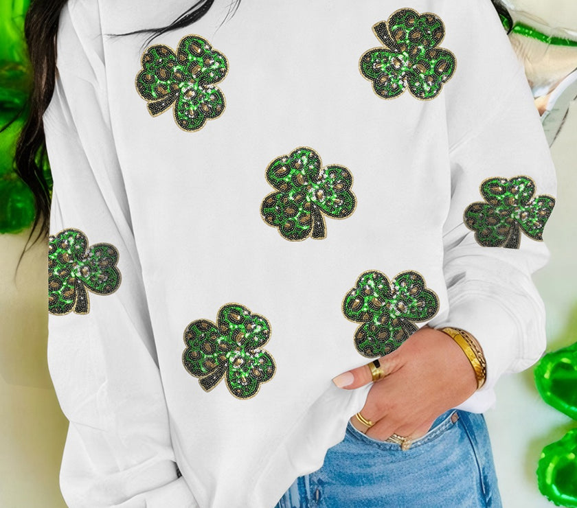 Sequin Lucky Clover Long Sleeve Sweatshirt