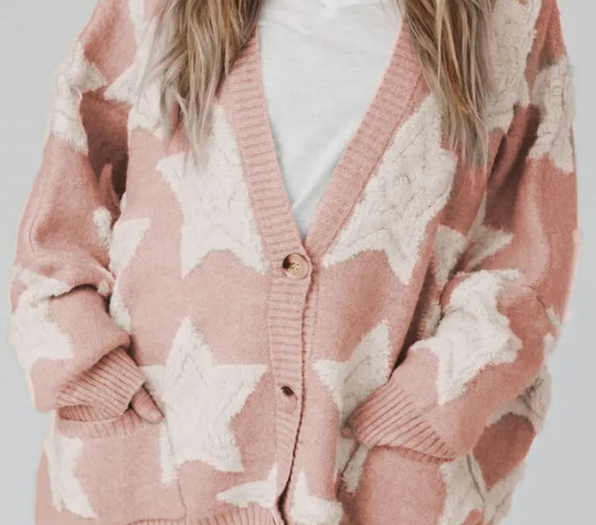 Star Button Up Long Sleeve Cardigan