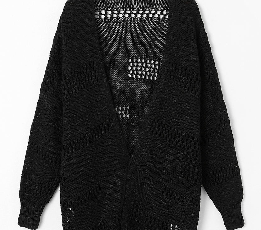 Openwork Open Front Long Sleeve Cardigan