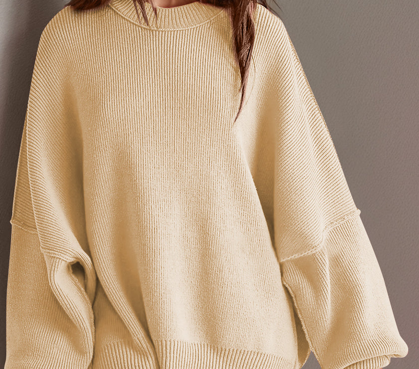 Double Take Side Slit Round Neck Long Sleeve Sweater
