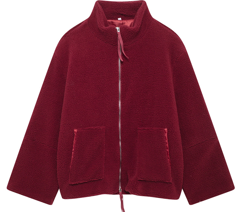 Turtleneck Zip Up Long Sleeve Plush Jacket