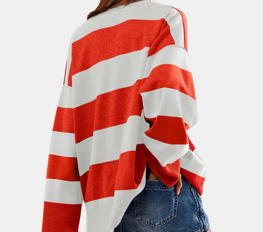 Color Block Half Zip Long Sleeve Sweater