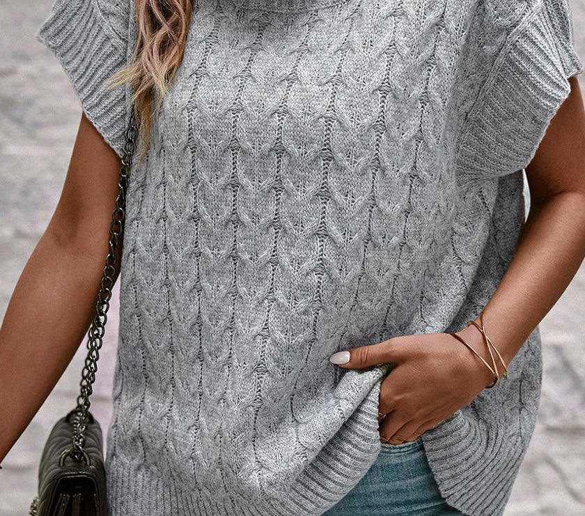 Cable Knit Turtleneck Short Sleeve Sweater