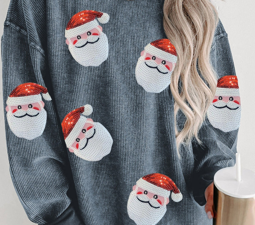 Sequin Santa Patch Ribbed Sweatshirt
