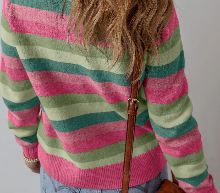 Striped Round Neck Long Sleeve Sweater