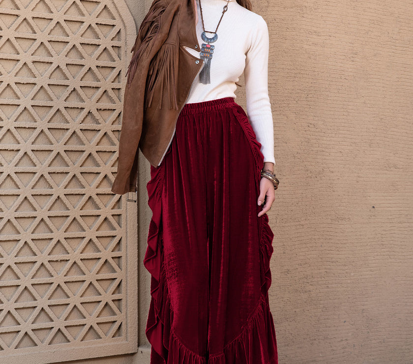 Slit Ruffled Wide Leg Pants
