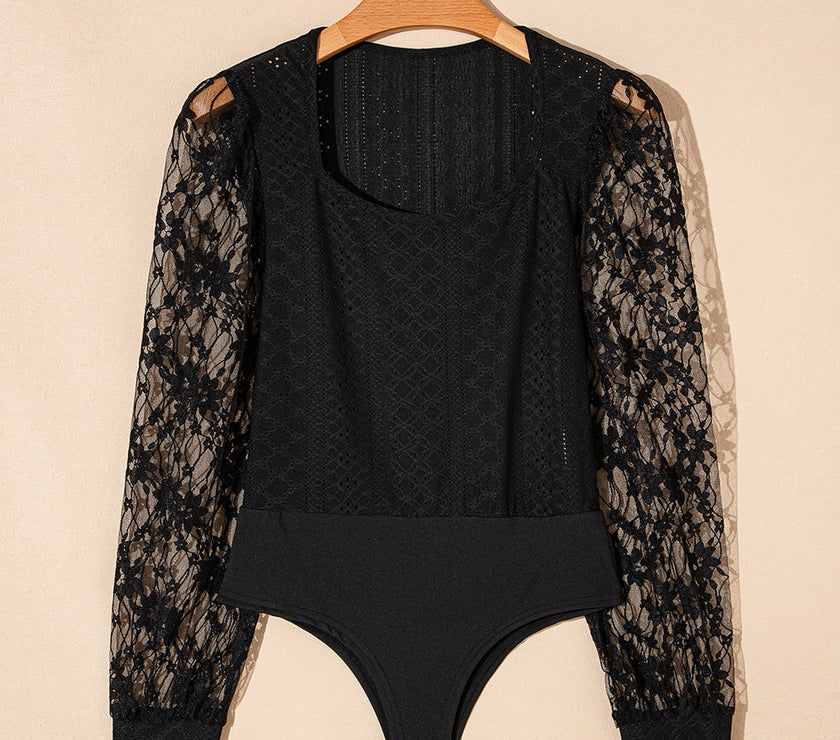 Eyelet Lace Long Sleeve Bodysuit