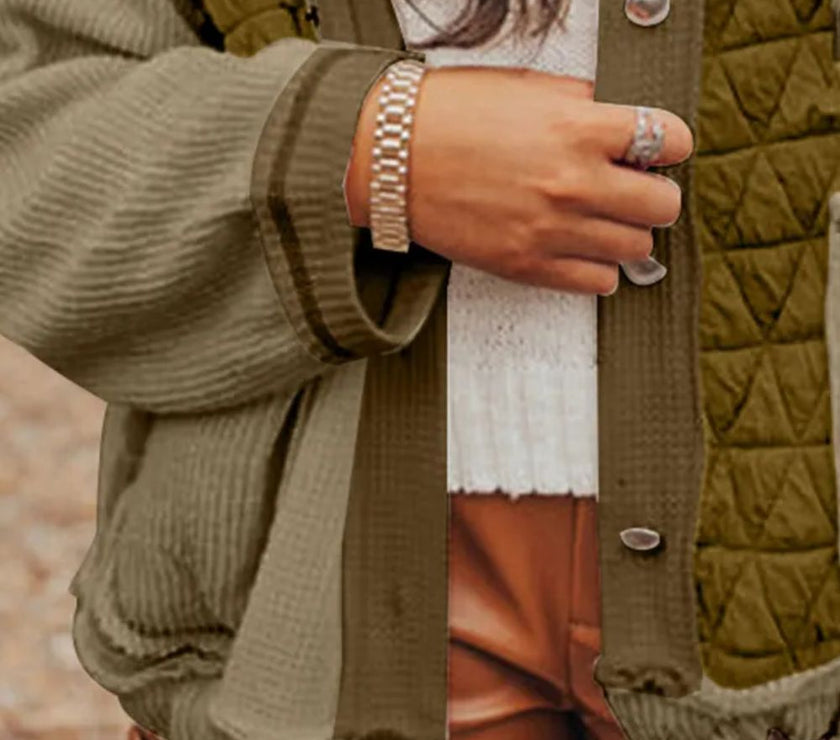 Drawstring Color Block Long Sleeve Jacket