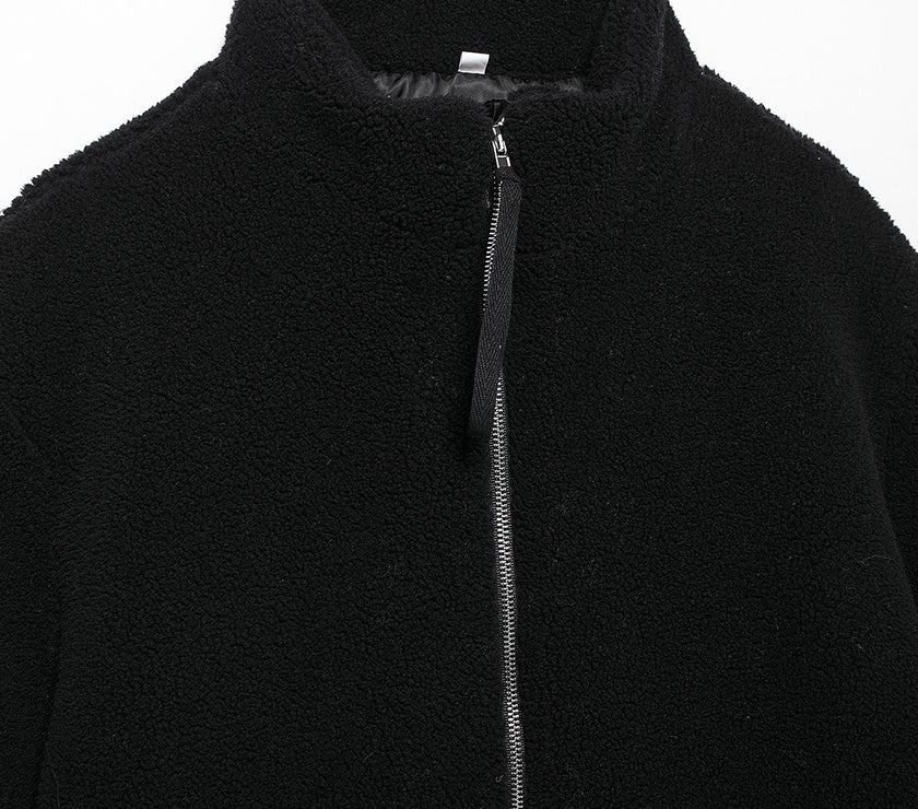 Turtleneck Zip Up Long Sleeve Plush Jacket