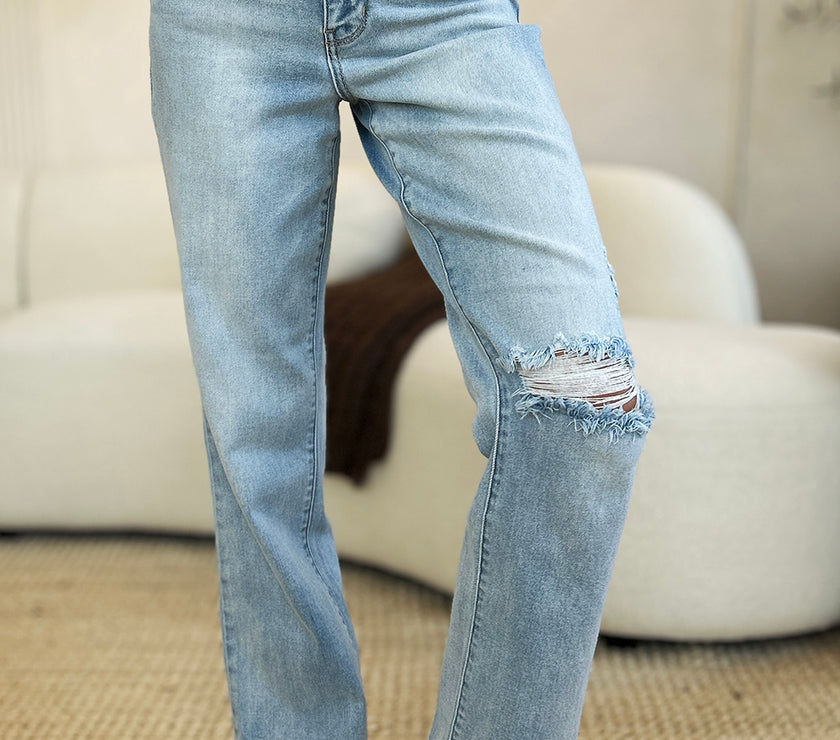 Judy Blue Full Size High Waist Distressed Straight Jeans