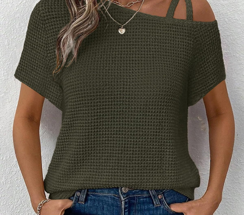 Asymmetrical Neck Short Sleeve T-Shirt