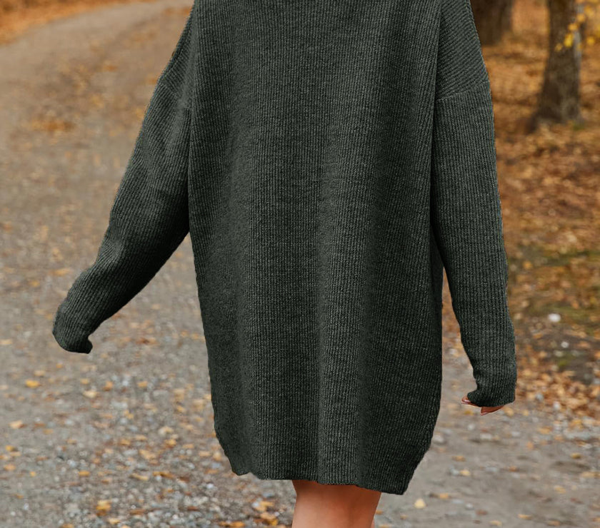 V-Neck Dropped Shoulder Sweater Dress